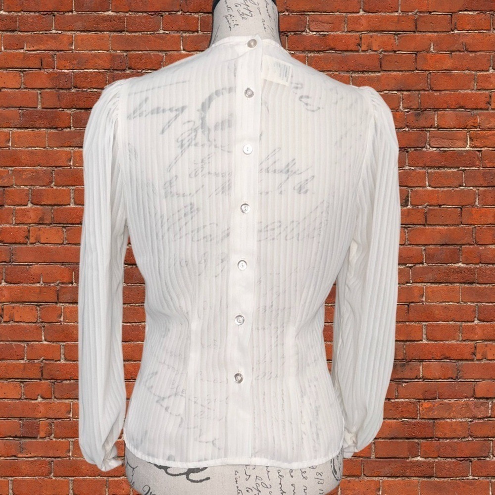 Fritzi Vintage Ivory Lace Trim Pinstripe Blouse Button Back Long Sleeve Size 4 - Picture 3 of 7
